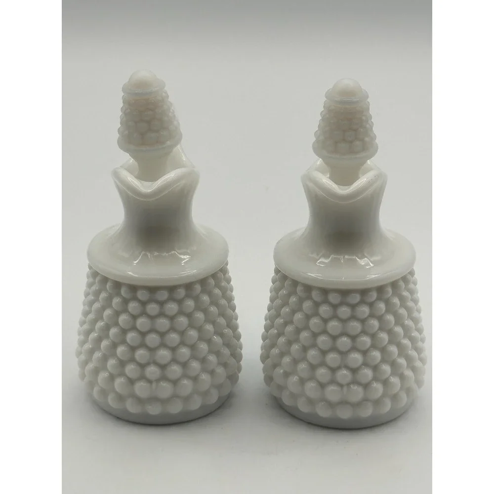 Vintage Fenton Milk Glass Hobnail Cruet Set-Oil Vinegar Bottles with Stoppers